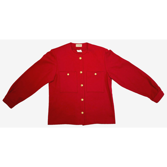 Vintage LL Bean Women's Red Button-Up Wool Jacket Size 12, Freeport, Maine, USA - Picture 1 of 7